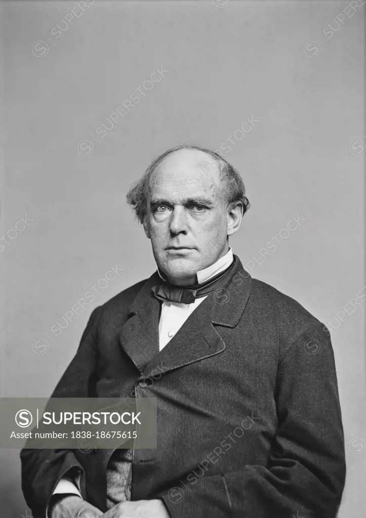 Salmon P. Chase (1808-1873), American Politician and Jurist, served as Ohio Governor and Senator, sixth U.S. Chief Justice, as well as US. Secretary of the Treasury, one of a few U.S. Politicians to serve in all three branches of Federal Government, half-length Portrait, Mathew Brady Studio, 1860's