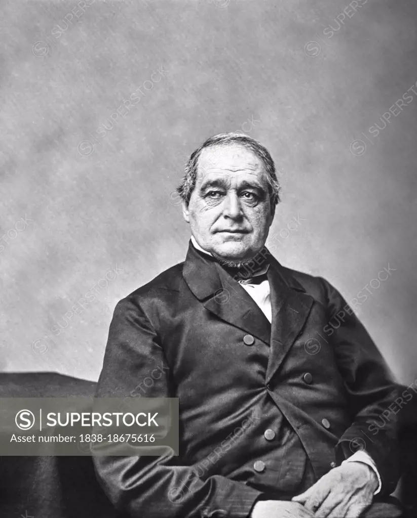 Hannibal Hamlin (1809-1891), American Politician, served as U.S. Vice President under Abraham Lincoln 1861-1865, U.S. Senator from Maine 1857-1861 & 1869-1881, half-length seated Portrait, Mathew Brady Studio, 1860's 