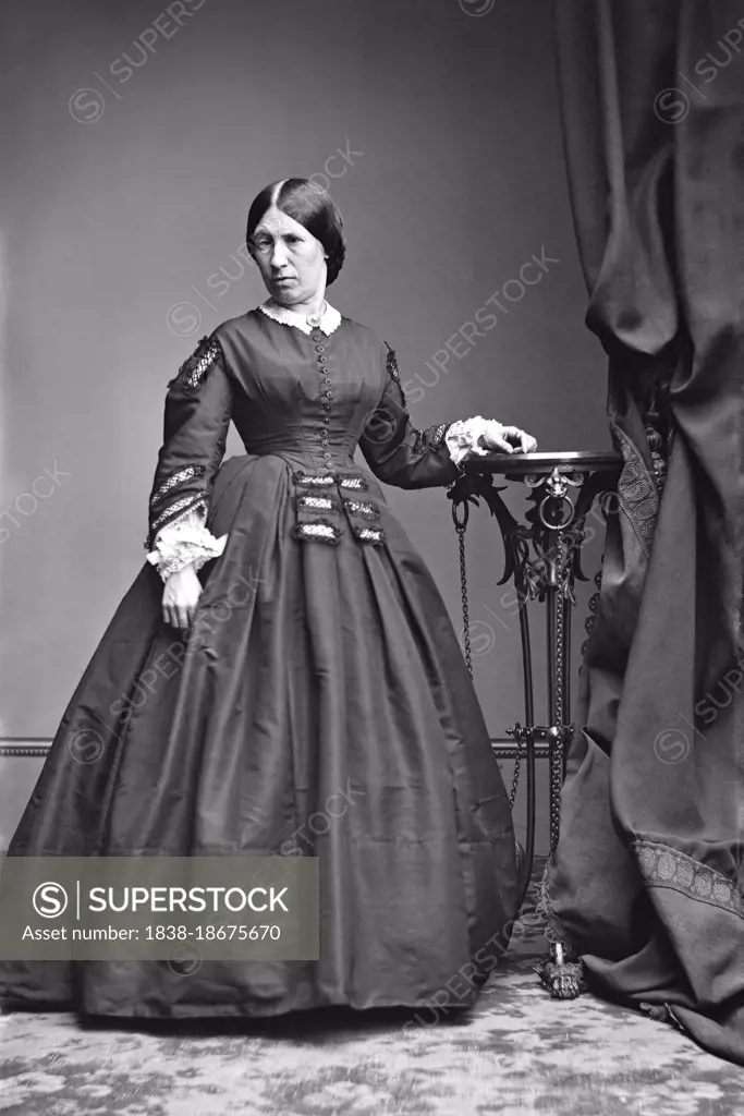 Julia Dent Grant (1826-1902), U.S. First Lady and wife of U.S. President Ulysses S. Grant, full-length standing Portrait, Mathew Brady Studio, 1864