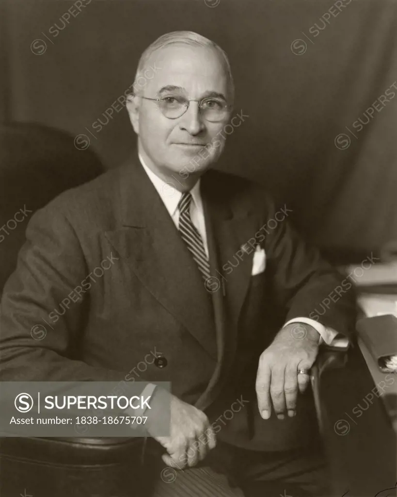 Harry S. Truman (1884-1972), 33rd U.S. President, 1945-1953, head and shoulders Portrait, Harris & Ewing, 1945