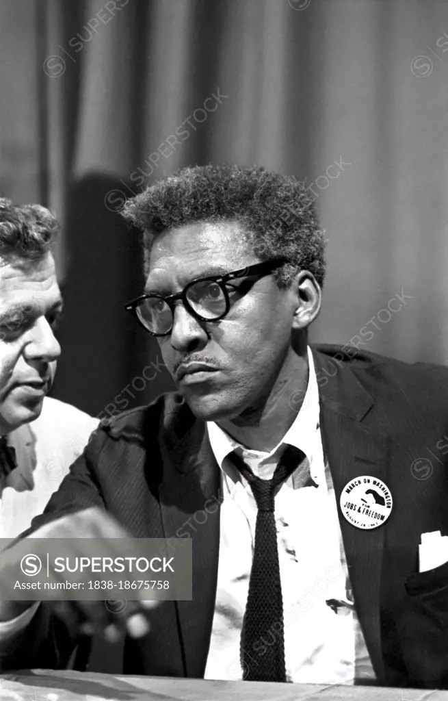 Bayard Rustin at news briefing on Civil Rights March on Washington, Statler Hotel, Washington, D.C., USA, Warren K. Leffler, US News & World Report Magazine Collection, August 27, 1963