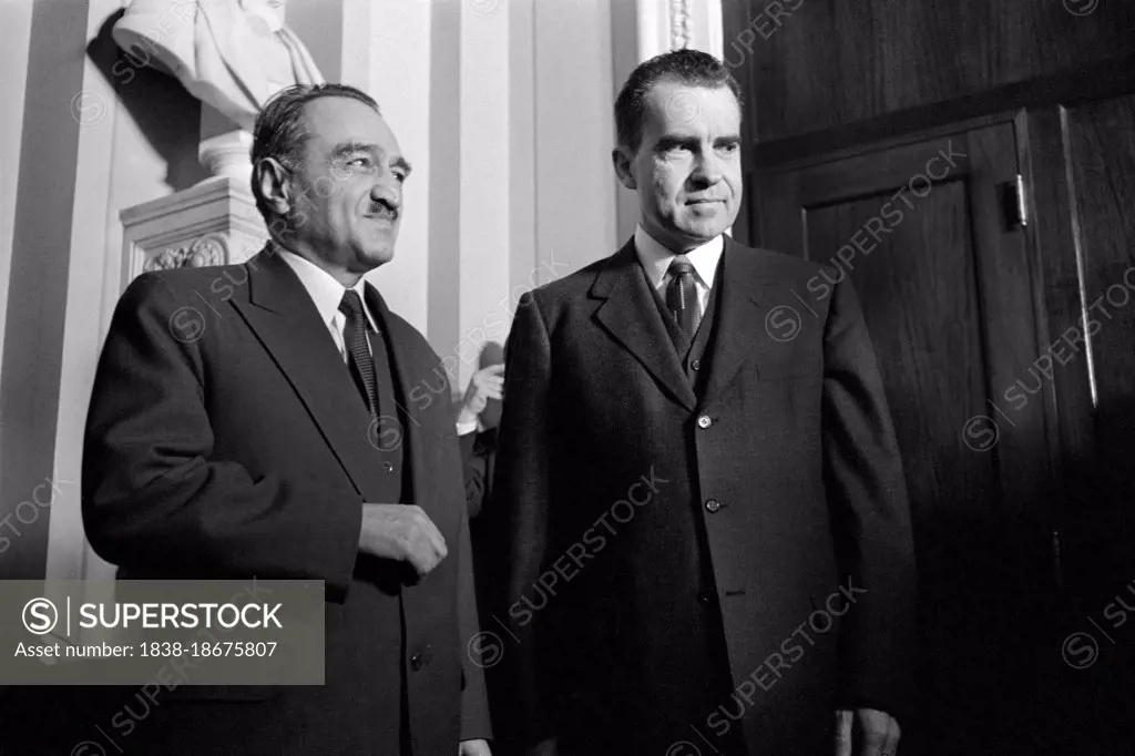 Anastas Mikoyan, First Deputy Chairman of the Council of Ministers of the Soviet Union with U.S. Vice President Richard Nixon, half-length Portrait, Washington, D.C., USA, Thomas J. O'Halloran, US News & World Report Magazine Collection, January 6, 1959