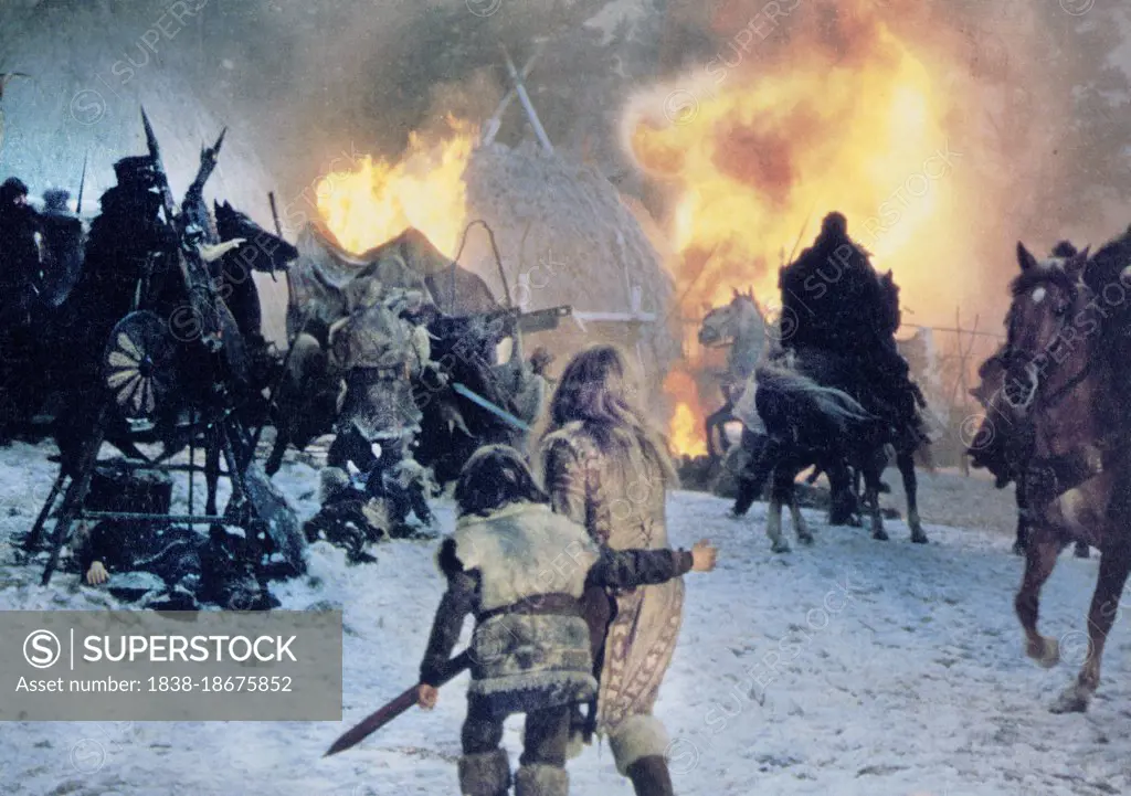 Battle Scene, on-set of the Film, "Conan The Barbarian", Universal Pictures, 20th Century-Fox, 1982