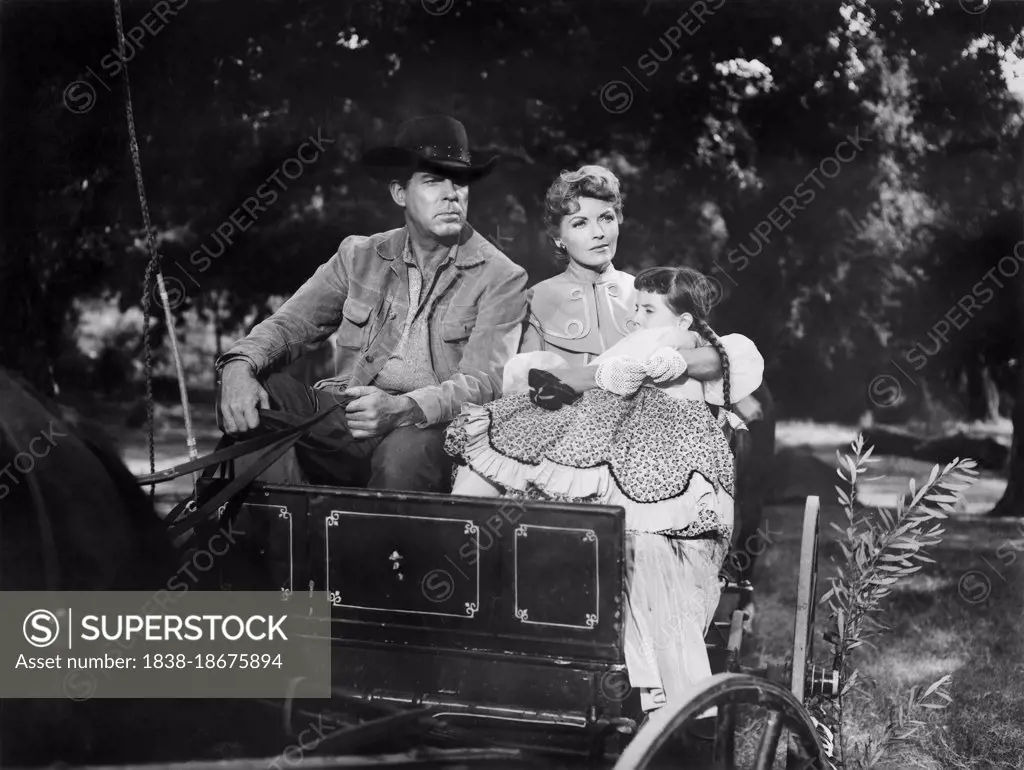 Fred MacMurray, Dorothy Green, Gina Gillespie, on-set of the Film, "Face of a Fugitive", Columbia Pictures, 1959