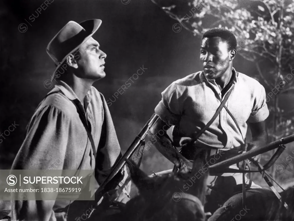 Stuart Whitman, Rafer Johnson, on-set of the Film, "The Fiercest Heart", 20th Century-Fox, 1961