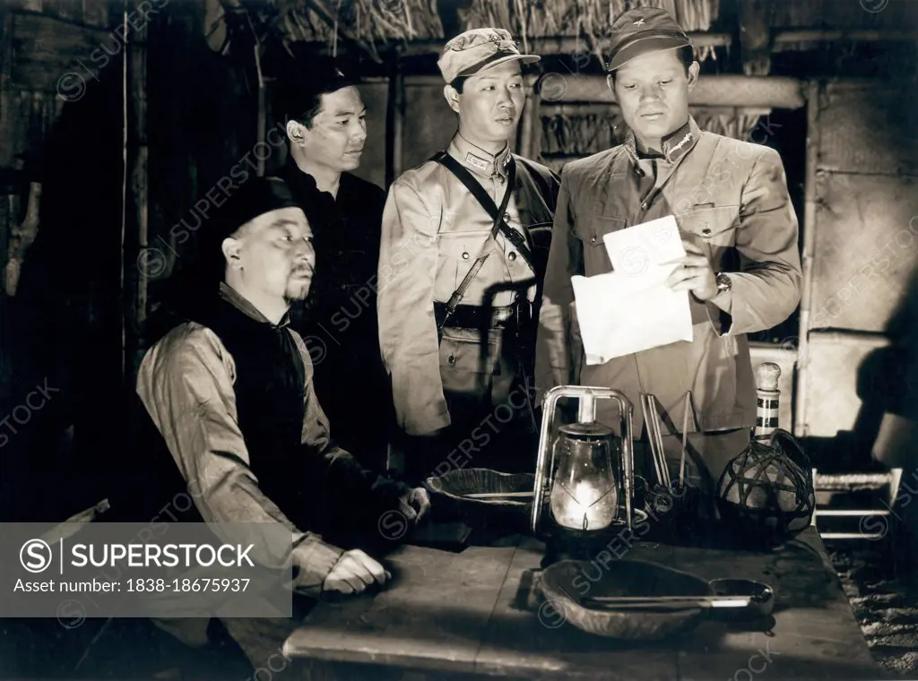 Tom Neal (right), on-set of the Film, "First Yank into Tokyo", RKO Radio Pictures, 1945