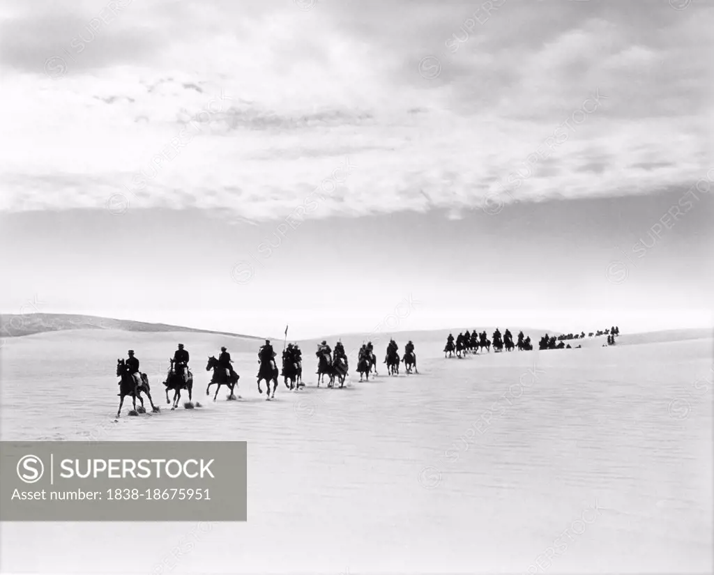 Military on Horseback in Desert, on-set of the Film, "Desert Legion", Universal Pictures, 1953