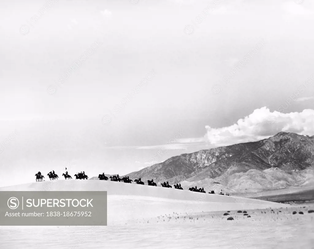 Military on Horseback in Desert, on-set of the Film, "Desert Legion", Universal Pictures, 1953