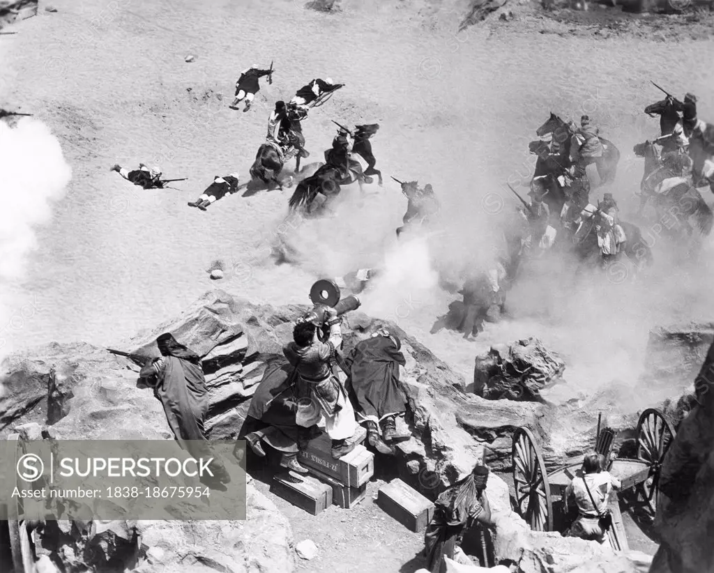 Military Battle Scene in Desert, on-set of the Film, "Desert Legion", Universal Pictures, 1953