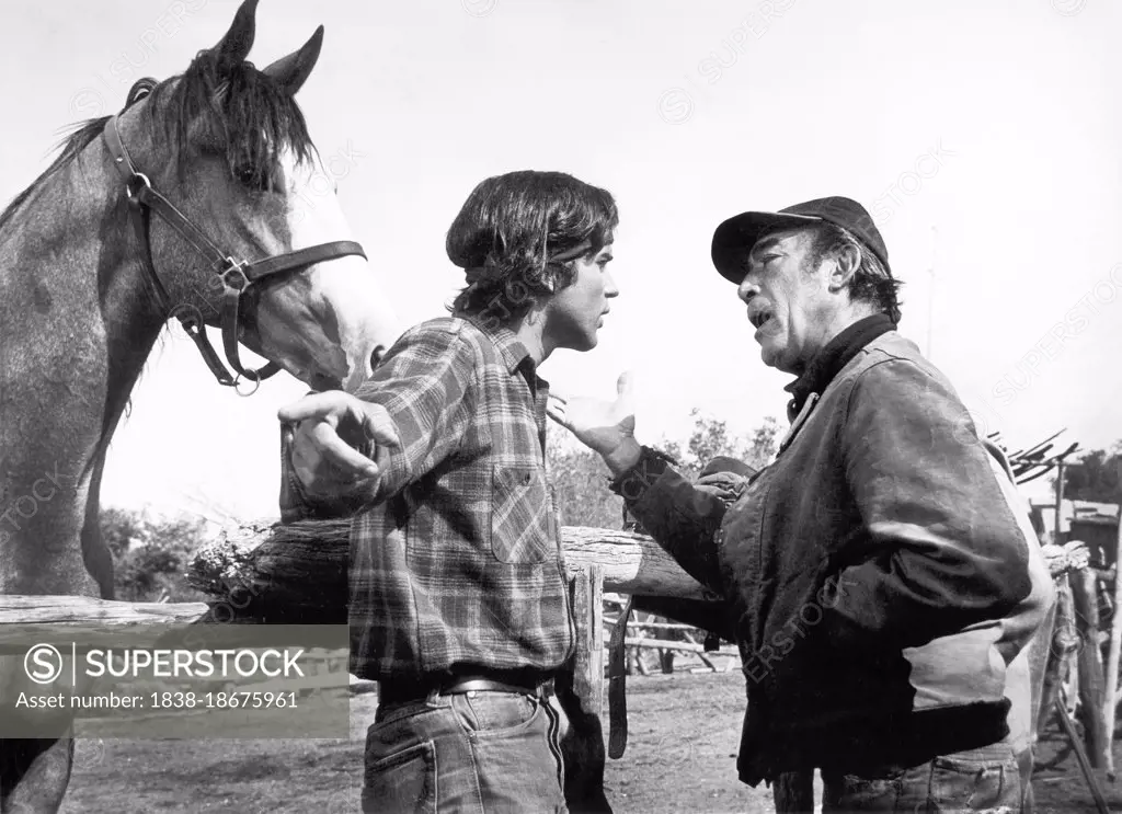 Tony Bill, Anthony Quinn, on-set of the Film, "Flap", Warner Bros., 1970