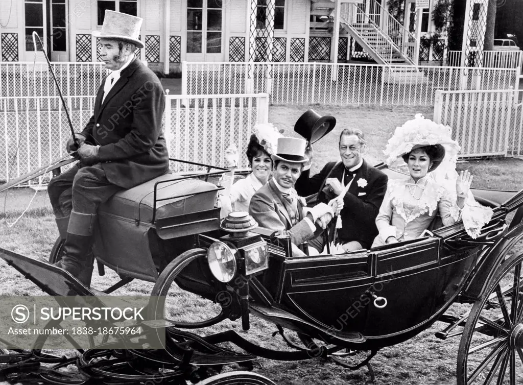 Louis Jordan, Rex Harrison, Rosemary Harrison, on-set of the Film, "A Flea in her Ear", 20th Century-Fox, 1968