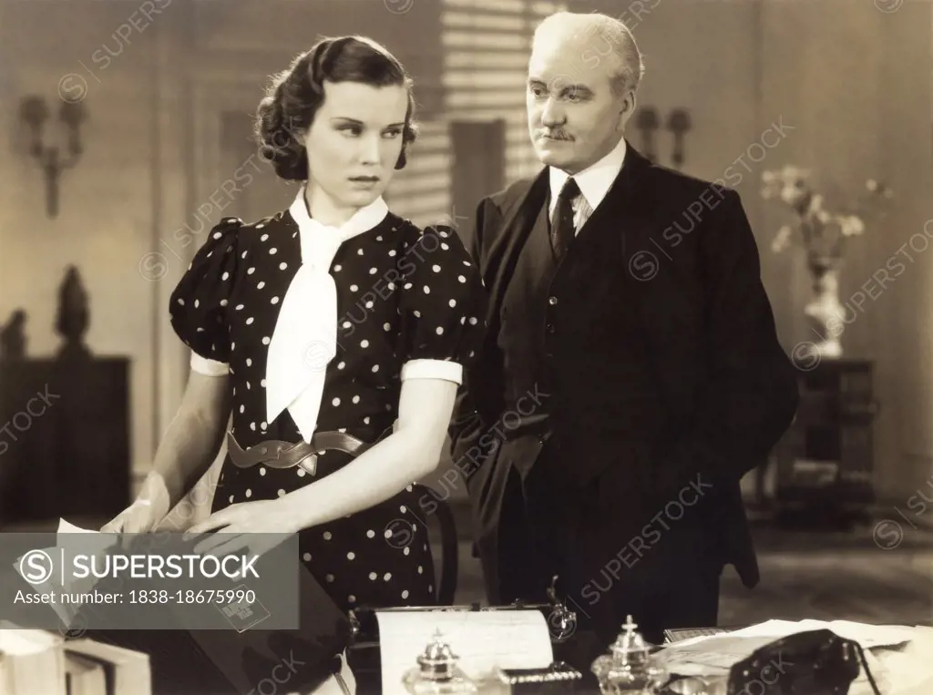 Joan Gardner, Charles Carson, on-set of the Film, "Forever Yours", Original Title: "Forget Me Not", United Artists, Grand National Pictures, 1936