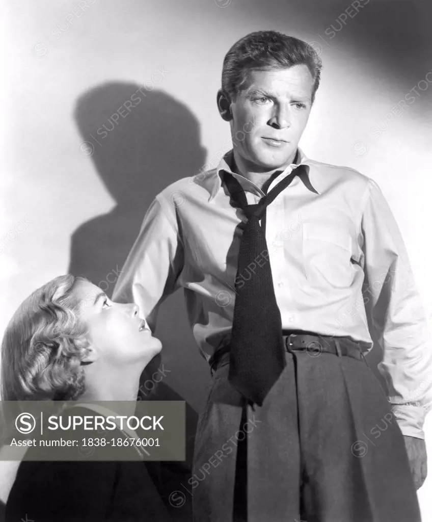 Barbara Bel Geddes, Richard Basehart, on-set of the Film, "Fourteen Hours", 20th Century-Fox, 1951