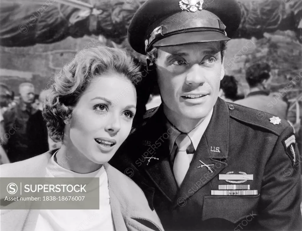 Dana Wynter, Mel Ferrer, on-set of the Film, "Fraulein", 20th Century-Fox, 1958