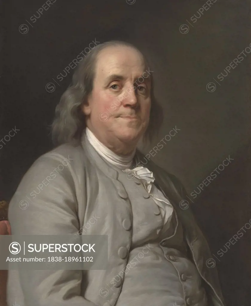 Benjamin Franklin (1706-90), American Printer, Publisher, Author, Inventor, Scientist, Diplomat and one of the Founding Fathers of the United States, Seated Portrait, oil on canvas painting by Joseph Siffred Duplessis, 1785