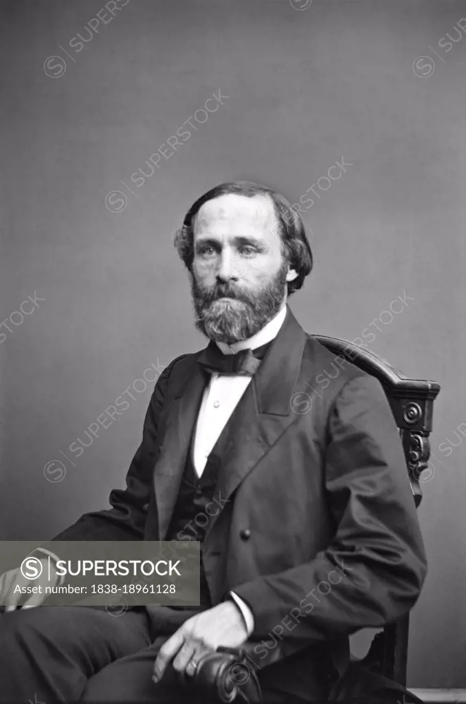 Henry L. Dawes (1816-1903), American Politician, responsible for the creation of General Allotment Act of 1887 or the Dawes Act, half-length Portrait, Mathew Brady Studio, 1860's