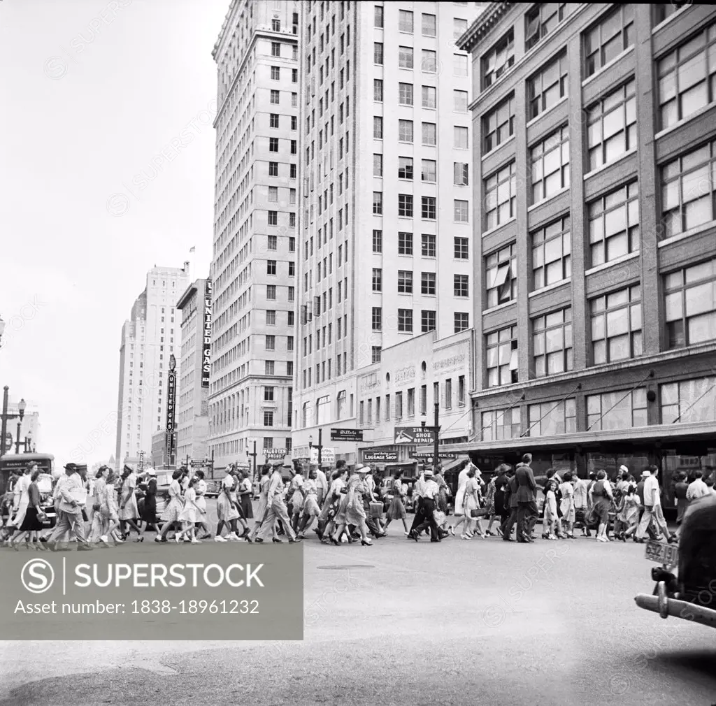 Crowd of Pedestrians on Downtown Street, Houston, Texas, USA, John Vachon, U.S. Office of War Information/U.S. Farm Security Administration, May 1943