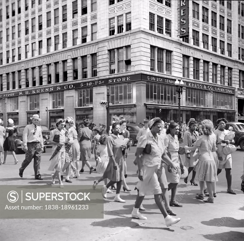 Crowd of Pedestrians on Downtown Street, Houston, Texas, USA, John Vachon, U.S. Office of War Information/U.S. Farm Security Administration, May 1943