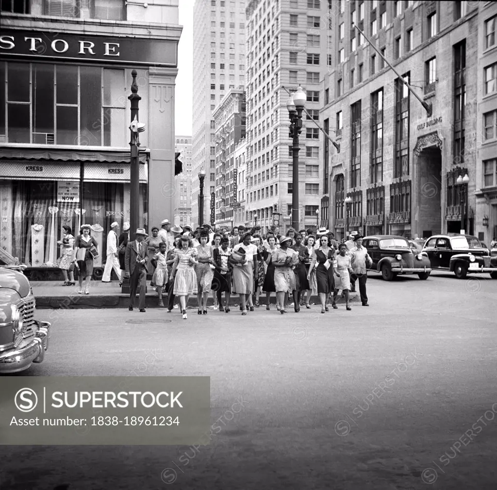 Crowd of Pedestrians on Downtown Street, Houston, Texas, USA, John Vachon, U.S. Office of War Information/U.S. Farm Security Administration, May 1943