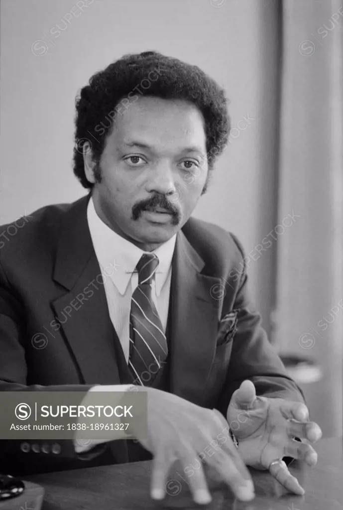 Civil Rights and Political Activist Jesse Jackson, half-length seated portrait during Interview, Warren K. Leffler, US News & World Report Magazine Collection, July 1, 1983