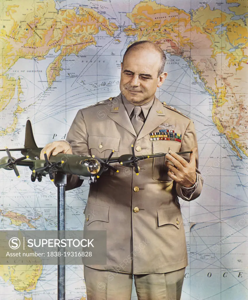 James Harold Doolittle (1896-1993), American military general and aviation pioneer, recipient of Medal of Honor for his daring raids on Japan during World War II, half-length Portrait in Military Uniform, Harry Warnecke, Gus Schoenbaechler, 1945