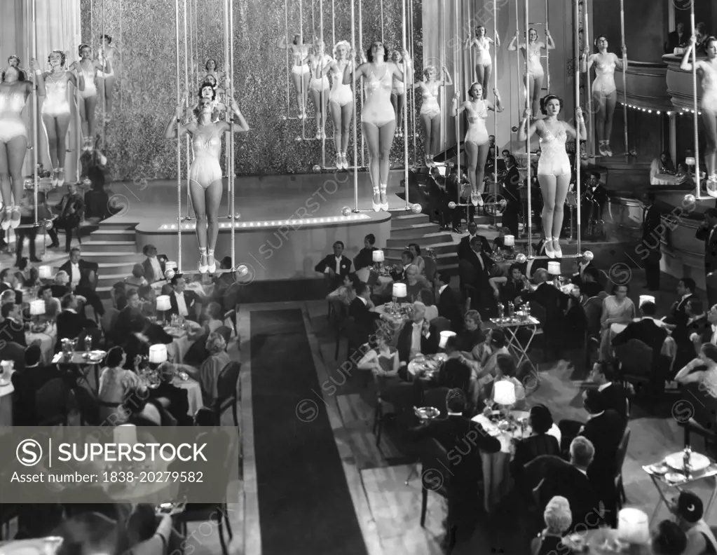 Female Trapeze Artists, Large Stage Production, on-set of the Film, "King of Burlesque", Fox Film Corp., 1936