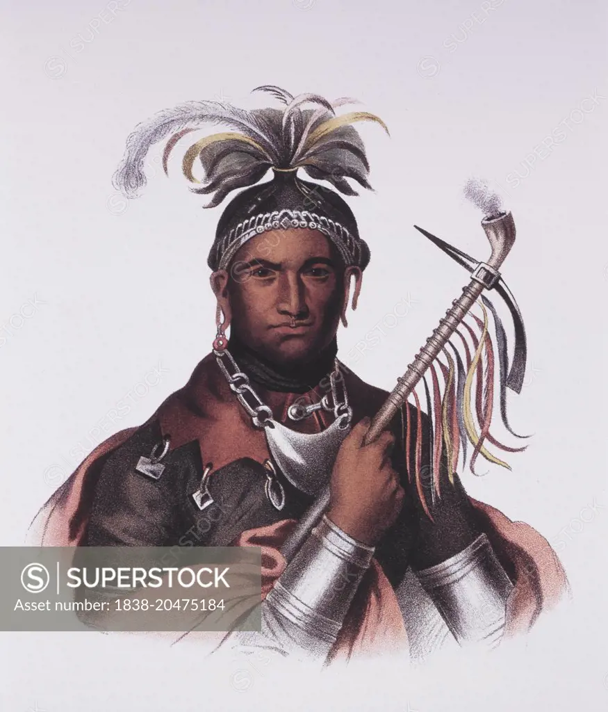 John Abeel, aka Cornplanter, Seneca War Chief and Diplomat, Portrait, Lithograph from a 1796 Painting by Frederick Bartoli 