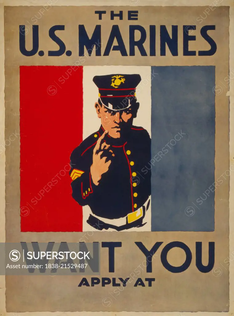 Marine Pointing Finger, "The U.S. Marines Want You", Recruitment Poster, World War I, USA, 1917