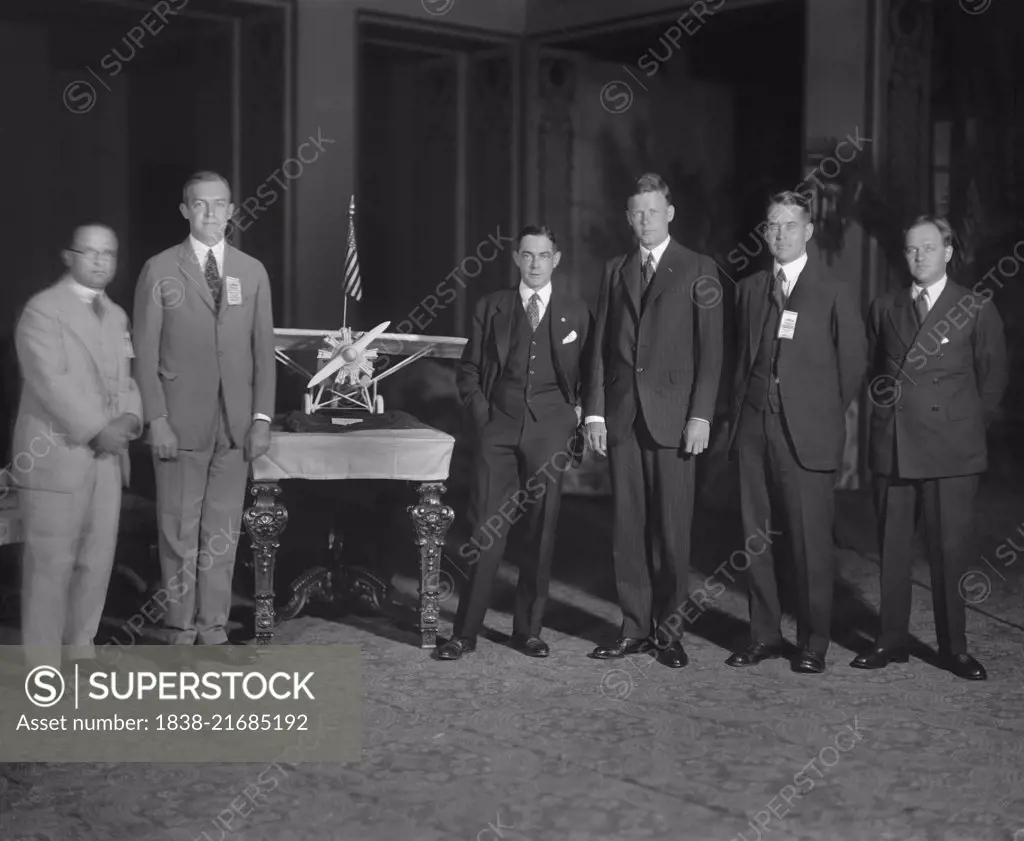 Charles Lindbergh, Portrait with Lindbergh Reception Committee Members after Successful Non-Stop Trans-Atlantic Flight, Washington DC, USA, Harris & Ewing, June 1927