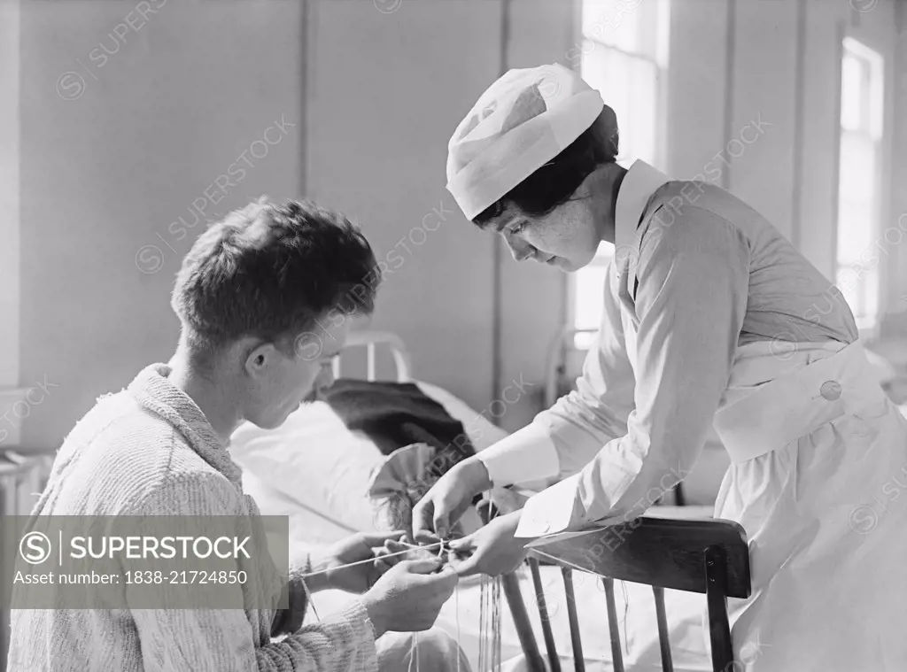 Recovering Soldier with Nurse, Walter Reed General Hospital, Washington DC, USA, Harris & Ewing, 1918