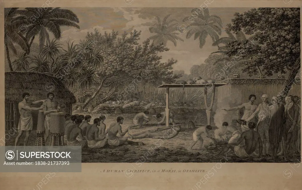 A Human Sacrifice, in a Morai, in Otaheite, 1784 Engraving by W. Woollett, from the Original Drawing by John Webber while Accompanying Captain James Cook on his Third Pacific Expedition