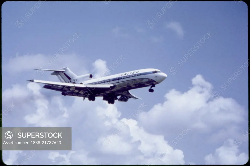 United Airlines Boeing 727-20 Commercial Jet In-Flight, 1960's