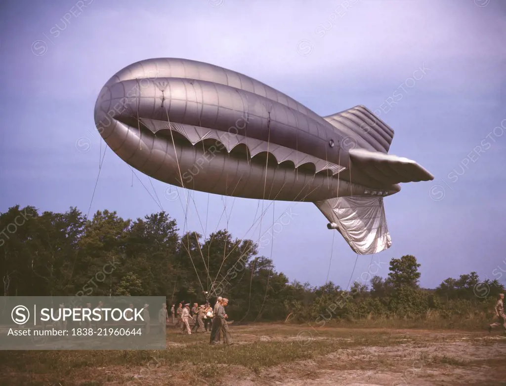 U.S. Marine Units in Training with Big Barrage Balloon, Parris Island, South Carolina, USA, Alfred T. Palmer for Office of War Information, May 1942