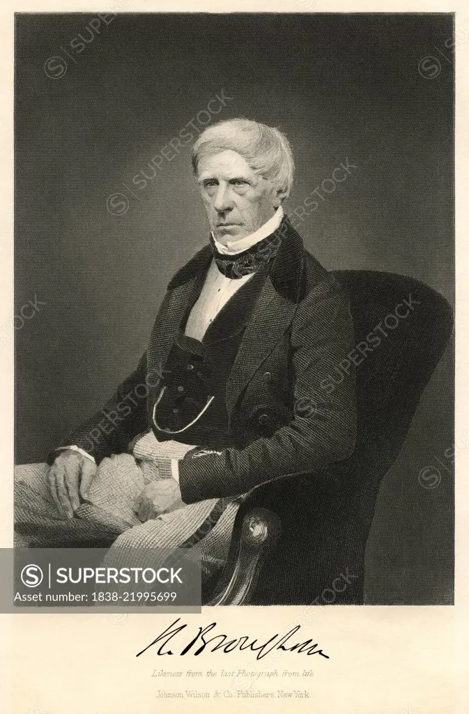 Henry Peter Brougham, 1st Baron Brougham and Vaux (1778-1868) British Statesman and Lord Chancellor of Great Britain, Seated Portrait, Engraving from Last Photograph of his Life