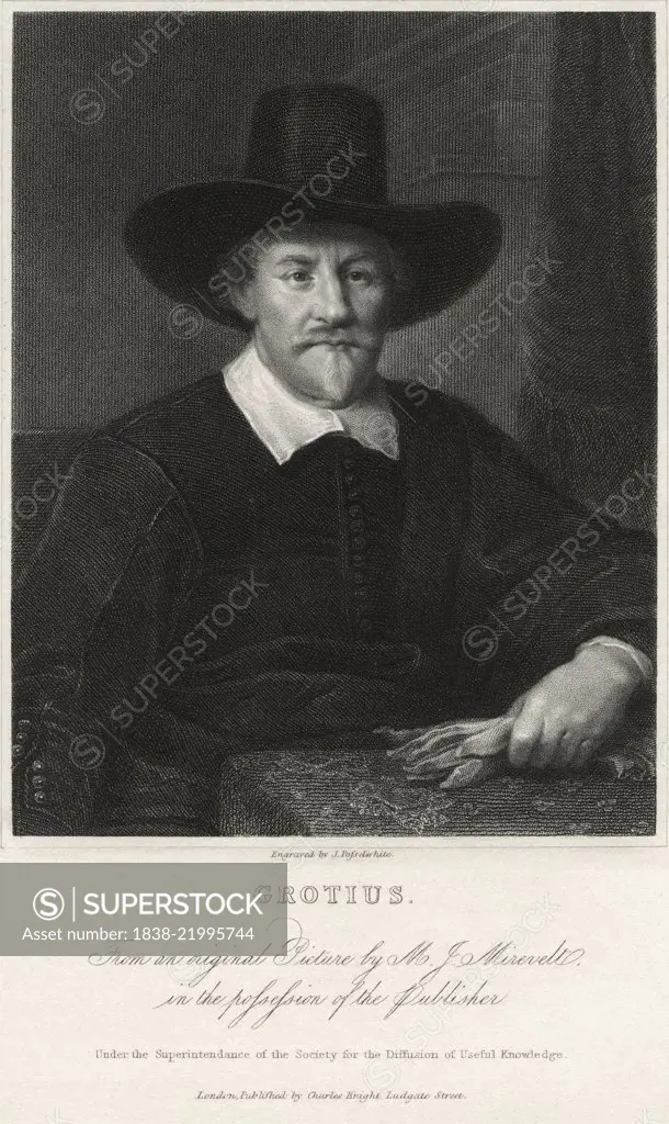 Hugo Grotius (1583-1645), Dutch Jurist and Scholar, Engraving from an Original Painting by Michiel Janszoon van Mierevelt