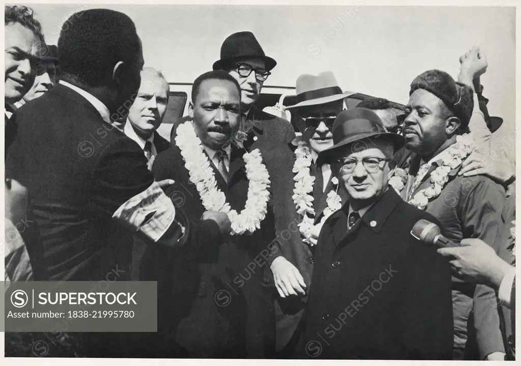 Martin Luther King Jr., Accompanied by Dr. Ralph Bunche and Reverend Ralph Abernathy, Meeting with Teacher Union Leaders at Start of Memphis March, Memphis, Tennessee, USA, March 21, 1965