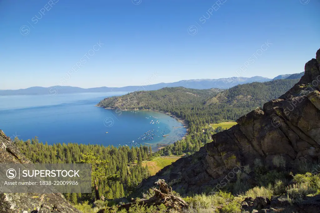 High Angle View of Lake Tahoe and Sierra Mountains, Glenbrook, Nevada, USA