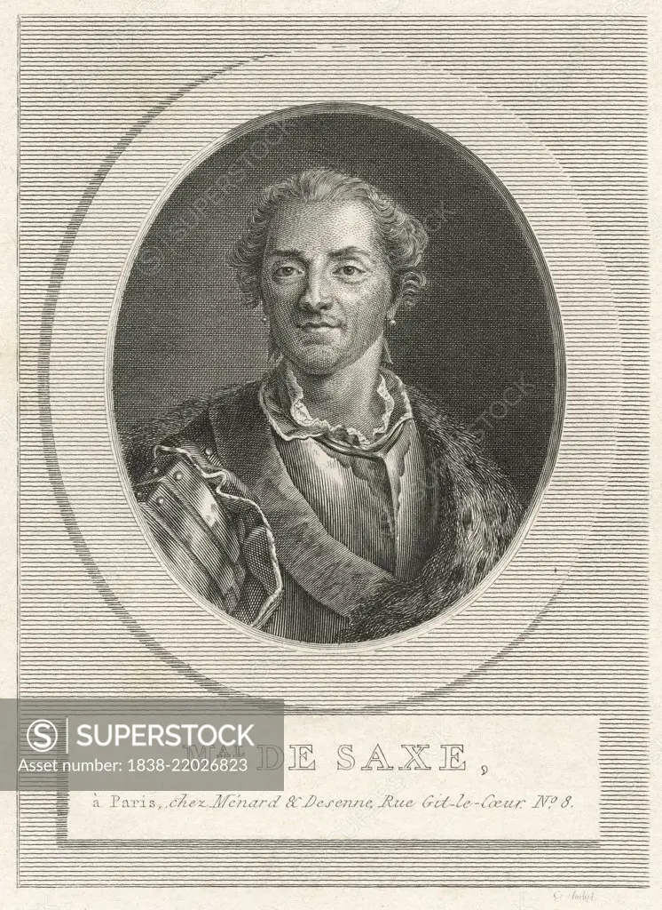 Maurice de Saxe, or Count of Saxony, (1696-1750), German Soldier and Marshal General of France, Engraving