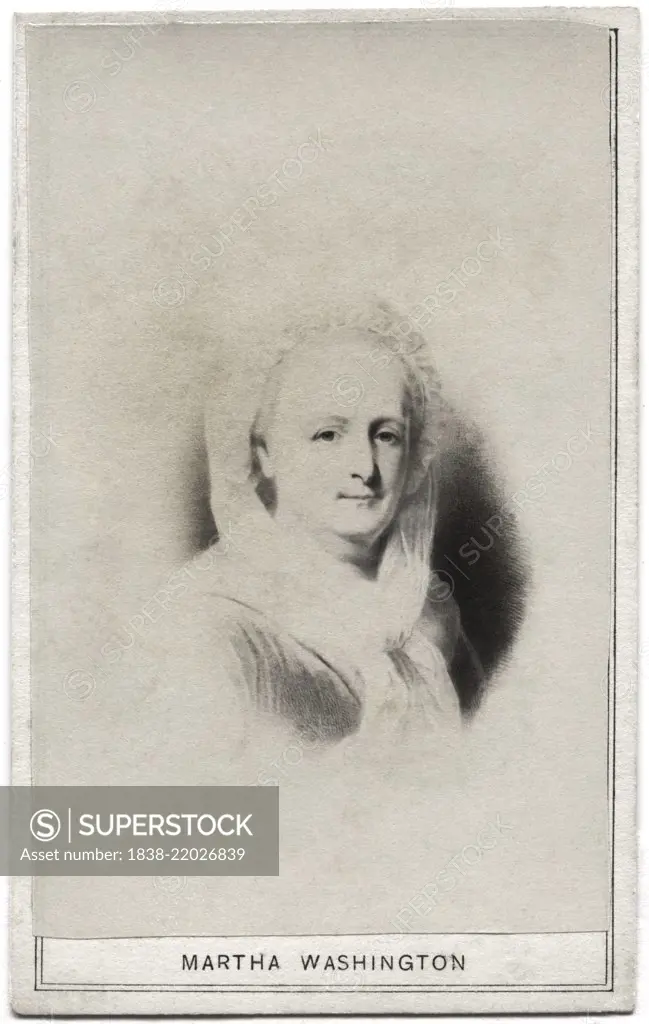 Martha Washington (1731-1802), Wife of First U.S. President George Washington, Head and Shoulders Portrait, Illustration