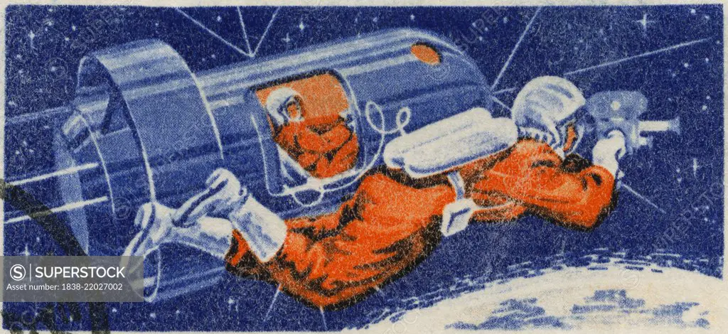 Voskhod2,Soviet-Manned Space Mission, Commemorative Postage Stamp Graphic, Soviet Union, 1965 