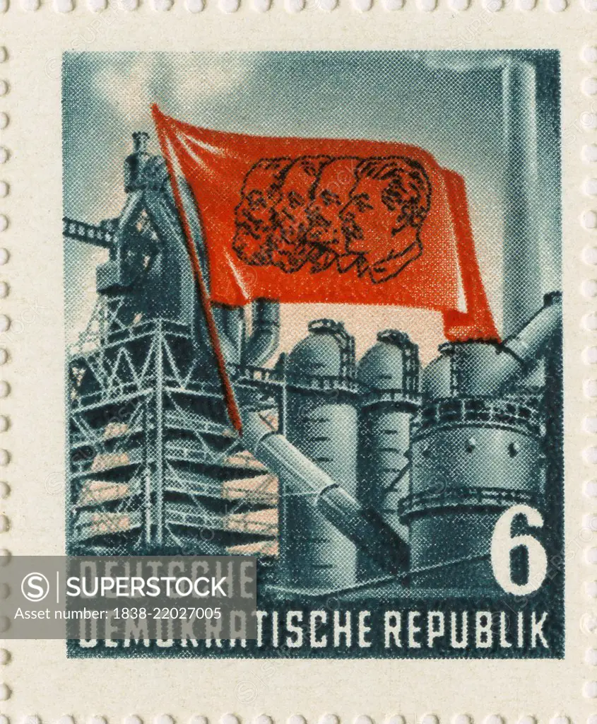 Industrial Stamp from Karl Marx Commemorative Postage Stamp Sheet, East Germany, DDR, 1953