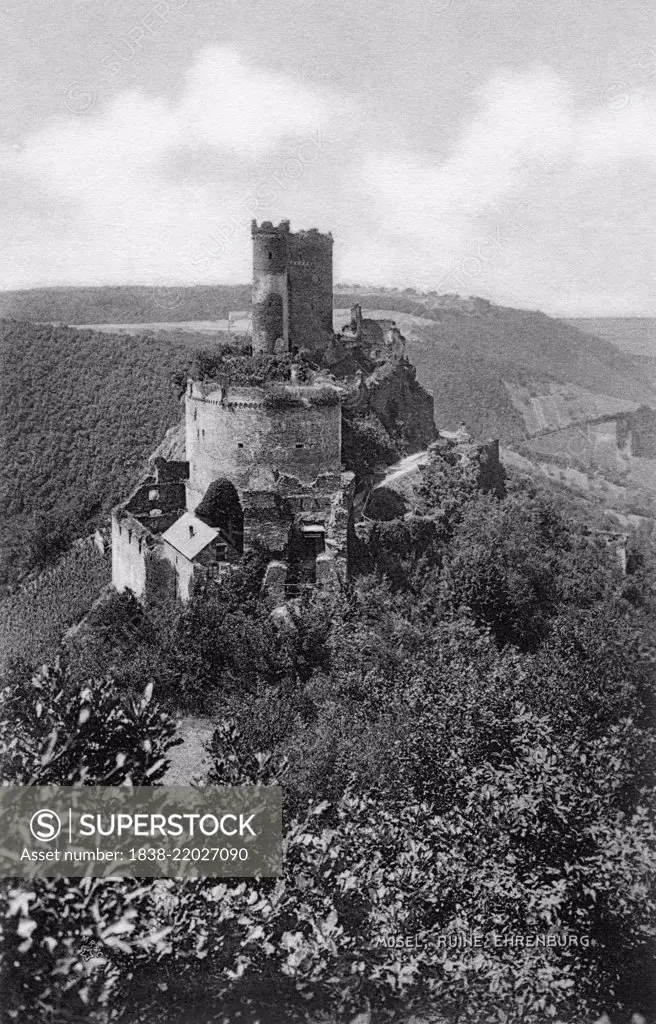 Ehrenberg Spur Castle Ruins, Brodenbach, Germany, Postcard, 1925