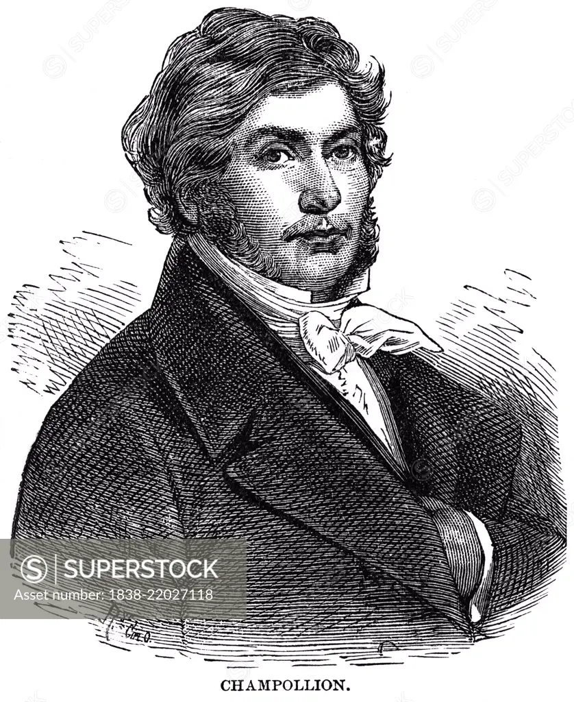 Jean-François Champollion (1790-1832), French Scholar and Philologist, known Primarily as a Decipherer of Egyptian hieroglyphs, Illustration, Cyclopaedia of Universal History, Volume 1, The Ancient World, by John Clark Ridpath, the Jones Brothers Publishing Company, 1885