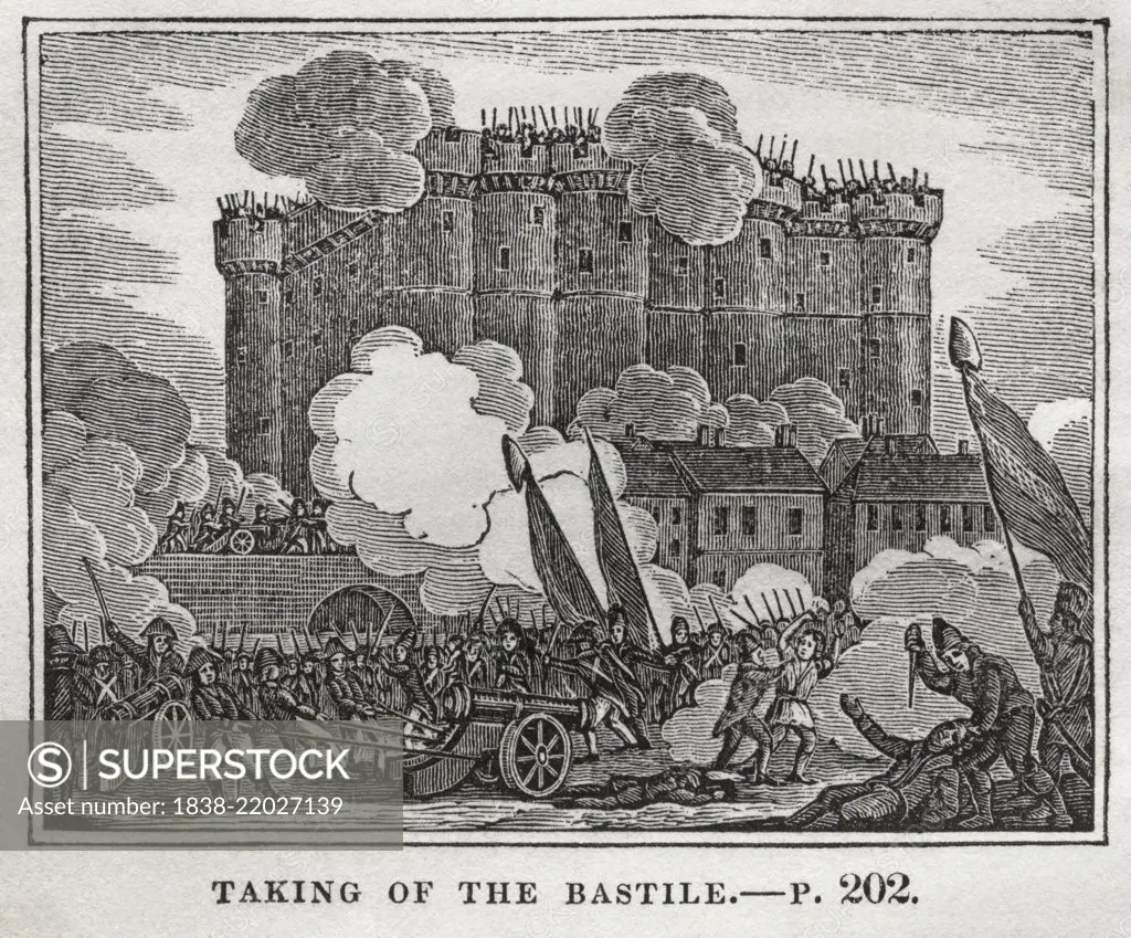 Taking of the Bastille, Illustration from the Book, Historical Cabinet, L.H. Young Publisher, New Haven, 1834