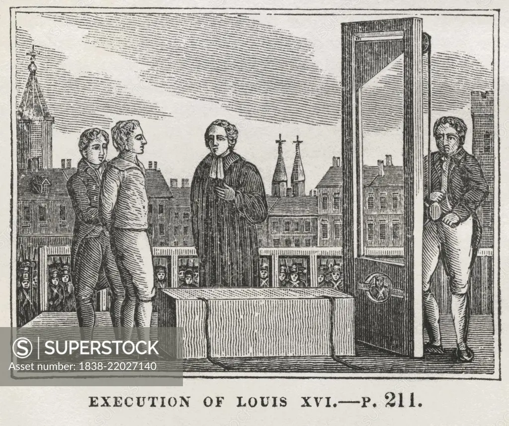 Execution of Louis XVI, Illustration from the Book, Historical Cabinet, L.H. Young Publisher, New Haven, 1834