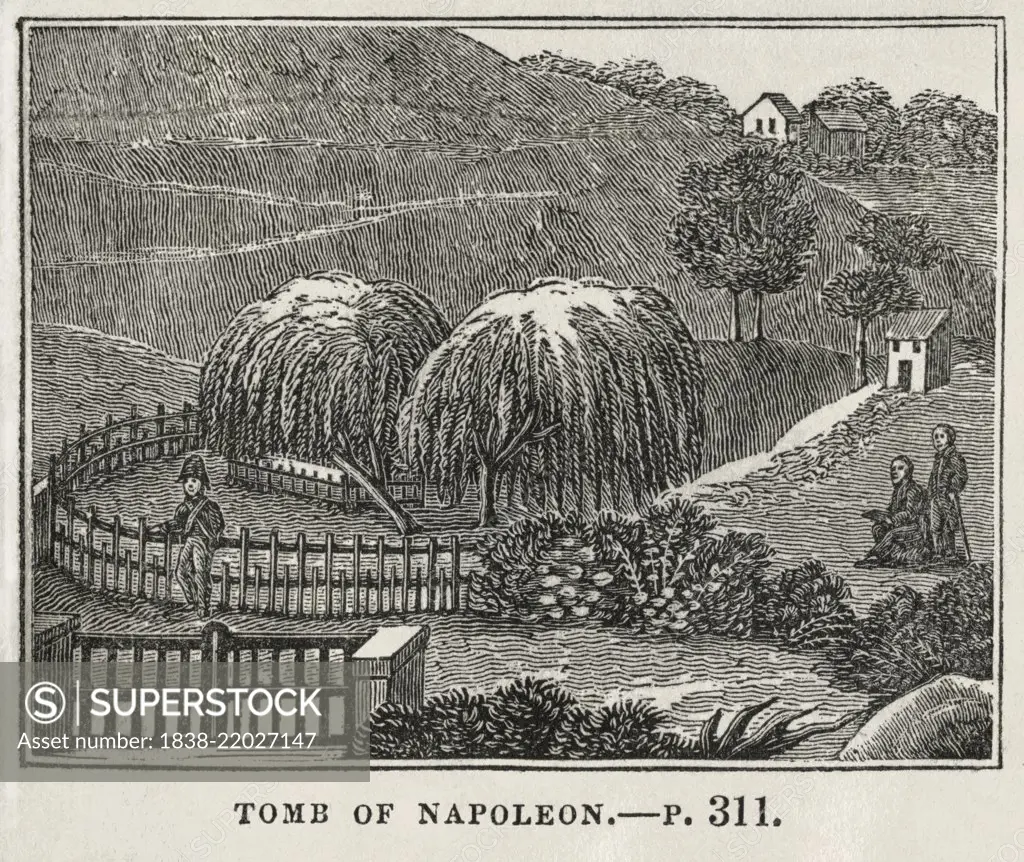 Tomb of Napoleon, St. Helena, Illustration from the Book, Historical Cabinet, L.H. Young Publisher, New Haven, 1834