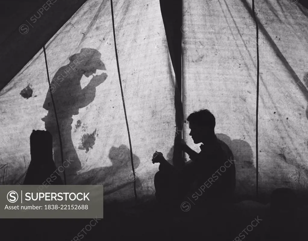 Shadows on Tent, Quarter Circle 'U' Ranch, Montana, USA, Arthur Rothstein, Farm Security Administration, June 1939