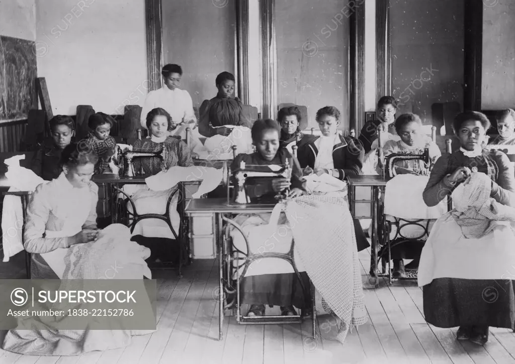 Young Women Sewing with Machines and by Hand in Sewing Class, Agricultural and Mechanical College, Greensboro, North Carolina, USA, 1900