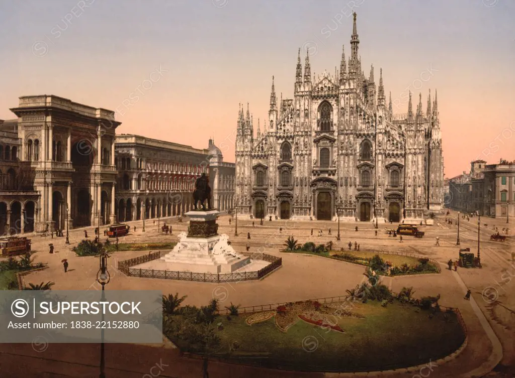 Piazza del Duomo, Italy, Photochrome Print, Detroit Publishing Company, 1900