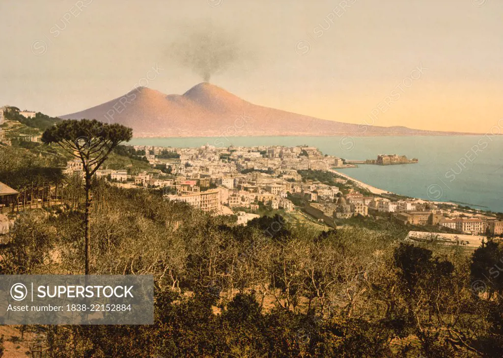 Naples and Mount Vesuvius, Italy, Photochrome Print, Detroit Publishing Company, 1900